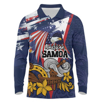 USA-American Samoa Flag Day Personalized Long Sleeve Polo Shirt Bald Eagle Polynesian Tribal Pattern