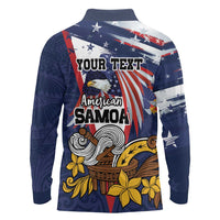 USA-American Samoa Flag Day Personalized Long Sleeve Polo Shirt Bald Eagle Polynesian Tribal Pattern