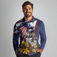 USA-American Samoa Flag Day Personalized Long Sleeve Polo Shirt Bald Eagle Polynesian Tribal Pattern