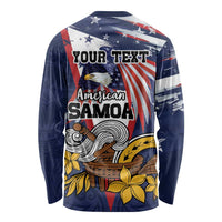 USA-American Samoa Flag Day Personalized Long Sleeve Shirt Bald Eagle Polynesian Tribal Pattern