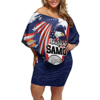 USA-American Samoa Flag Day Personalized Off Shoulder Short Dress Bald Eagle Polynesian Tribal Pattern