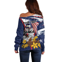 USA-American Samoa Flag Day Personalized Off Shoulder Sweater Bald Eagle Polynesian Tribal Pattern