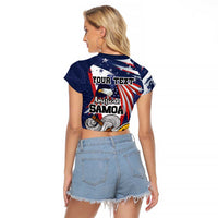 USA-American Samoa Flag Day Personalized Raglan Cropped T Shirt Bald Eagle Polynesian Tribal Pattern