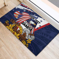 USA-American Samoa Flag Day Personalized Rubber Doormat Bald Eagle Polynesian Tribal Pattern