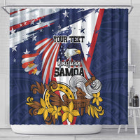 USA-American Samoa Flag Day Personalized Shower Curtain Bald Eagle Polynesian Tribal Pattern