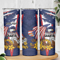 USA-American Samoa Flag Day Personalized Skinny Tumbler Bald Eagle Polynesian Tribal Pattern