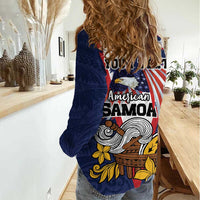 USA-American Samoa Flag Day Personalized Women Casual Shirt Bald Eagle Polynesian Tribal Pattern