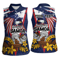 USA-American Samoa Flag Day Personalized Women Sleeveless Polo Shirt Bald Eagle Polynesian Tribal Pattern