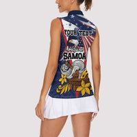 USA-American Samoa Flag Day Personalized Women Sleeveless Polo Shirt Bald Eagle Polynesian Tribal Pattern