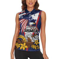 USA-American Samoa Flag Day Personalized Women Sleeveless Polo Shirt Bald Eagle Polynesian Tribal Pattern