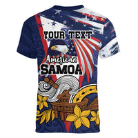 USA-American Samoa Flag Day Personalized Women V-Neck T-Shirt Bald Eagle Polynesian Tribal Pattern