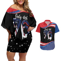 Funny Ice Cream 1776 Drip Personalized Couples Matching Off Shoulder Short Dress and Hawaiian Shirt American Flag 4th Of July