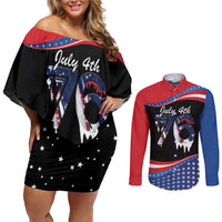 Funny Ice Cream 1776 Drip Personalized Couples Matching Off Shoulder Short Dress and Long Sleeve Button Shirt American Flag 4th Of July