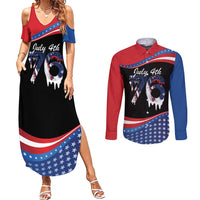 Funny Ice Cream 1776 Drip Personalized Couples Matching Summer Maxi Dress and Long Sleeve Button Shirt American Flag 4th Of July