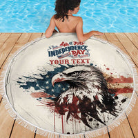 Happy Fourth of July Personalized Beach Blanket Bald Eagle USA Independence Day