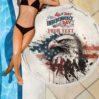 Happy Fourth of July Personalized Beach Blanket Bald Eagle USA Independence Day