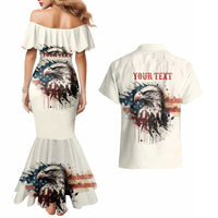 Happy Fourth of July Personalized Couples Matching Mermaid Dress and Hawaiian Shirt Bald Eagle USA Independence Day