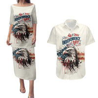 Happy Fourth of July Personalized Couples Matching Puletasi and Hawaiian Shirt Bald Eagle USA Independence Day