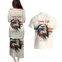 Happy Fourth of July Personalized Couples Matching Puletasi and Hawaiian Shirt Bald Eagle USA Independence Day