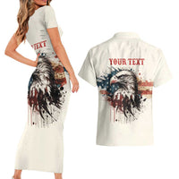 Happy Fourth of July Personalized Couples Matching Short Sleeve Bodycon Dress and Hawaiian Shirt Bald Eagle USA Independence Day