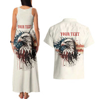 Happy Fourth of July Personalized Couples Matching Tank Maxi Dress and Hawaiian Shirt Bald Eagle USA Independence Day