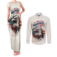 Happy Fourth of July Personalized Couples Matching Tank Maxi Dress and Long Sleeve Button Shirt Bald Eagle USA Independence Day