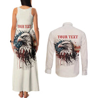 Happy Fourth of July Personalized Couples Matching Tank Maxi Dress and Long Sleeve Button Shirt Bald Eagle USA Independence Day