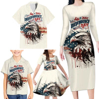 Happy Fourth of July Personalized Family Matching Long Sleeve Bodycon Dress and Hawaiian Shirt Bald Eagle USA Independence Day