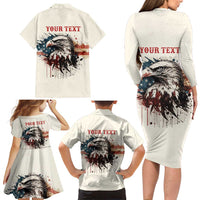 Happy Fourth of July Personalized Family Matching Long Sleeve Bodycon Dress and Hawaiian Shirt Bald Eagle USA Independence Day