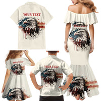 Happy Fourth of July Personalized Family Matching Mermaid Dress and Hawaiian Shirt Bald Eagle USA Independence Day