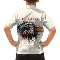 Happy Fourth of July Personalized Family Matching Off The Shoulder Long Sleeve Dress and Hawaiian Shirt Bald Eagle USA Independence Day