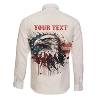 Happy Fourth of July Personalized Family Matching Off The Shoulder Long Sleeve Dress and Hawaiian Shirt Bald Eagle USA Independence Day