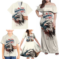 Happy Fourth of July Personalized Family Matching Off Shoulder Maxi Dress and Hawaiian Shirt Bald Eagle USA Independence Day