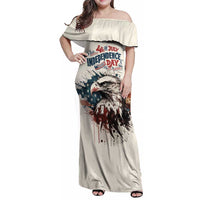 Happy Fourth of July Personalized Family Matching Off Shoulder Maxi Dress and Hawaiian Shirt Bald Eagle USA Independence Day