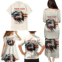 Happy Fourth of July Personalized Family Matching Puletasi and Hawaiian Shirt Bald Eagle USA Independence Day