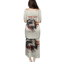 Happy Fourth of July Personalized Family Matching Puletasi and Hawaiian Shirt Bald Eagle USA Independence Day