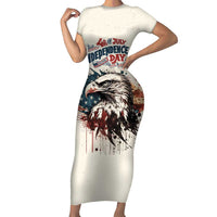 Happy Fourth of July Personalized Family Matching Short Sleeve Bodycon Dress and Hawaiian Shirt Bald Eagle USA Independence Day