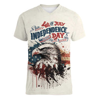 Happy Fourth of July Personalized Women V-Neck T-Shirt Bald Eagle USA Independence Day