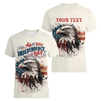 Happy Fourth of July Personalized Women V-Neck T-Shirt Bald Eagle USA Independence Day
