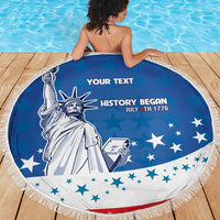 History Began 4th of July Personalized Beach Blanket Statue of Liberty US Flag