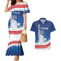 History Began 4th of July Personalized Couples Matching Mermaid Dress and Hawaiian Shirt Statue of Liberty US Flag