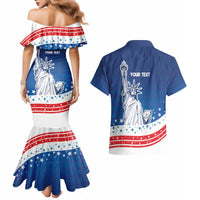 History Began 4th of July Personalized Couples Matching Mermaid Dress and Hawaiian Shirt Statue of Liberty US Flag