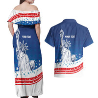 History Began 4th of July Personalized Couples Matching Off Shoulder Maxi Dress and Hawaiian Shirt Statue of Liberty US Flag