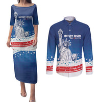 History Began 4th of July Personalized Couples Matching Puletasi and Long Sleeve Button Shirt Statue of Liberty US Flag