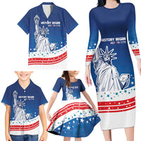 History Began 4th of July Personalized Family Matching Long Sleeve Bodycon Dress and Hawaiian Shirt Statue of Liberty US Flag