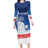 History Began 4th of July Personalized Family Matching Long Sleeve Bodycon Dress and Hawaiian Shirt Statue of Liberty US Flag