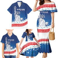 History Began 4th of July Personalized Family Matching Mermaid Dress and Hawaiian Shirt Statue of Liberty US Flag