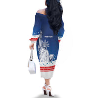 History Began 4th of July Personalized Family Matching Off The Shoulder Long Sleeve Dress and Hawaiian Shirt Statue of Liberty US Flag
