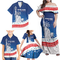 History Began 4th of July Personalized Family Matching Off Shoulder Maxi Dress and Hawaiian Shirt Statue of Liberty US Flag