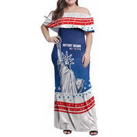 History Began 4th of July Personalized Family Matching Off Shoulder Maxi Dress and Hawaiian Shirt Statue of Liberty US Flag